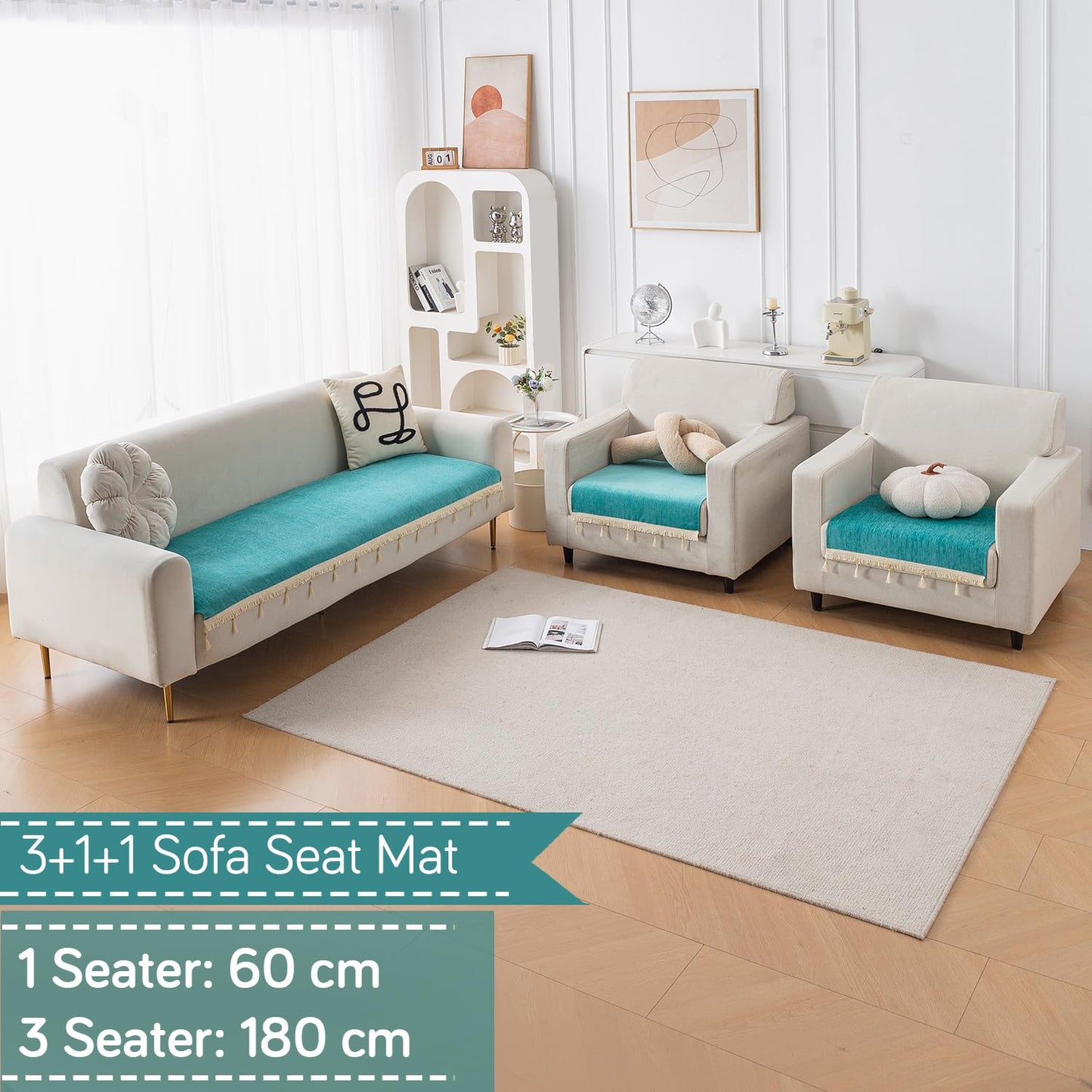 Serenity Tassel Chenille Sofa Cover with Tassel – Ocean Teal