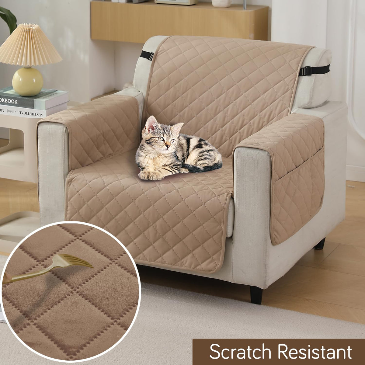 Beige Colour Quilted Waterproof Sofa Cover | Hokipo