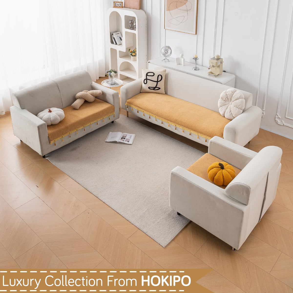 Serenity Tassel Chenille Sofa Cover with Tassel – Sunlit Amber