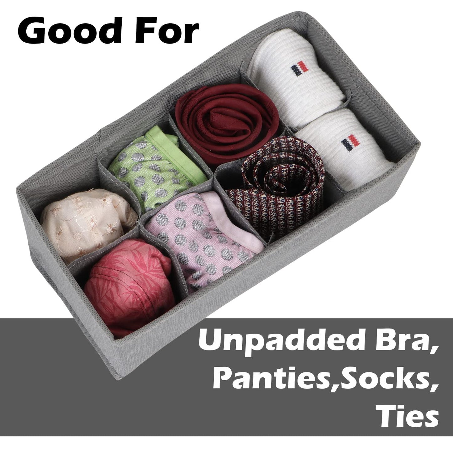 Non-Woven Fabric Undergarment Organizer Storage Box For Drawers Bra Panty Socks Tie Lingerie Organizer For Wardrobe, Grey