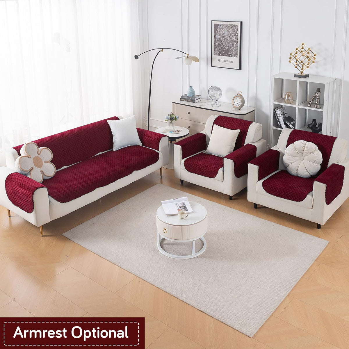 Quilt Classic 5-Seater Sofa Cover (3+1+1), Maroon