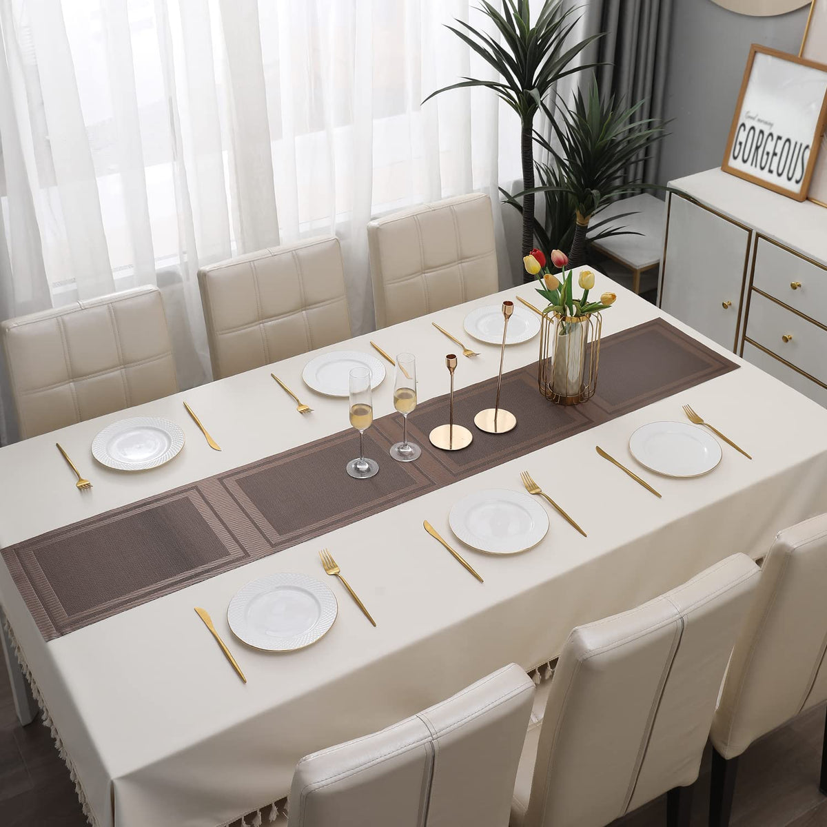 Buy Copper Brown Colour PVC Dining Table Runner - HOKIPO | Har Ghar Ka Humsafar
