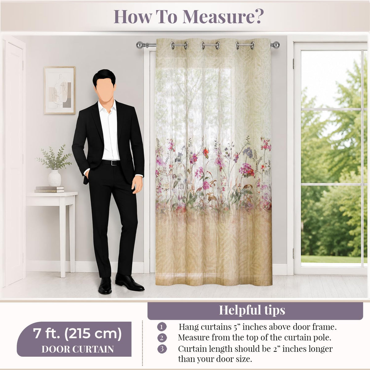 HOKIPO Petal Breeze Sheer Curtains, 7 Feet Long - Champagne Grace - image 7