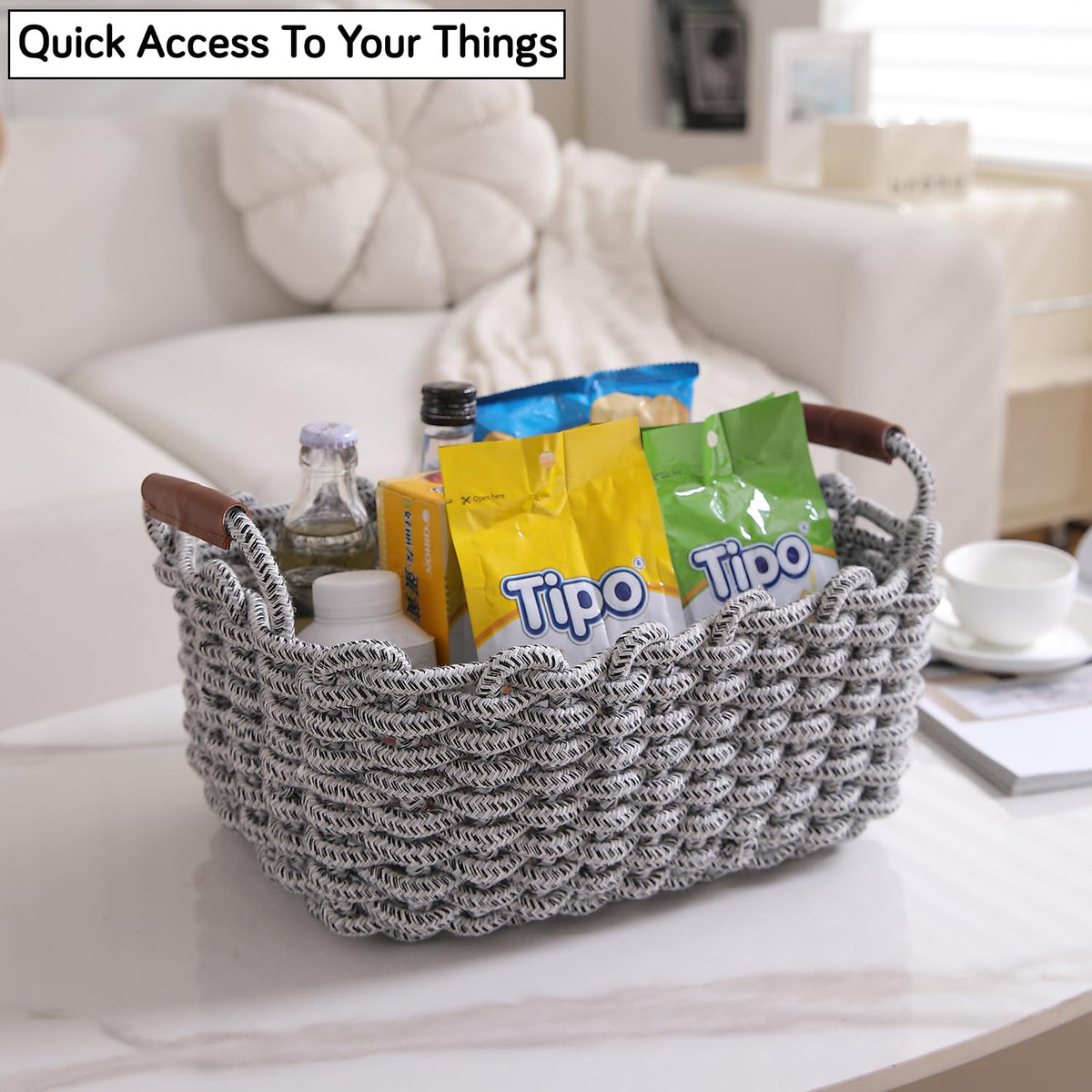 Eco-Friendly Thick Cotton Rope Storage Baskets Set of 3, Grey