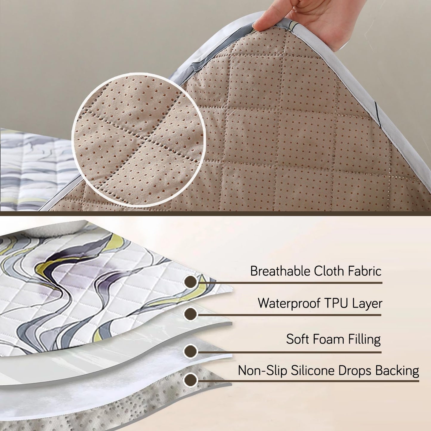 Quilted 1/2/3 Seater Waterproof and Anti-Slip Sofa Cover Mat, Curved Lines Pearl White