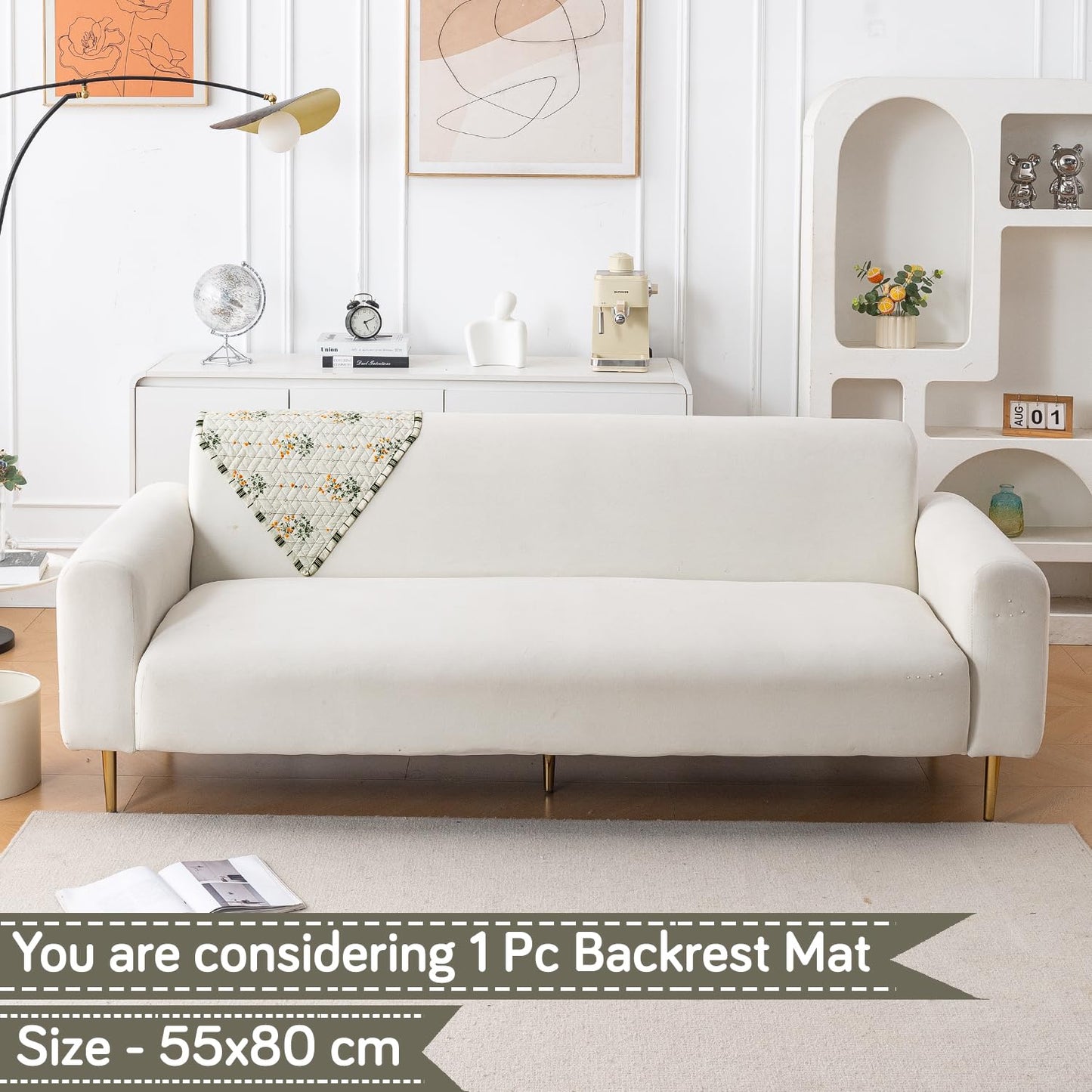 Printed Quilted Sofa Cover Mats, Light Green Ash Gypsy Flower