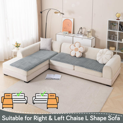 Diamond Plush Premium Quilted L Shape Sofa Cover Seat Mat, Grey