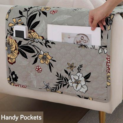 Polyester Printed Quilted Sofa Cover Mats, Floral Ash Grey