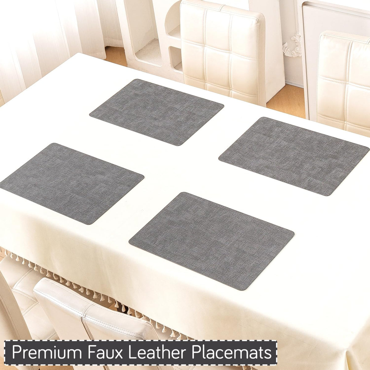 Modern Weaves Royal Luxe Faux Leather Mats for Dining Table - Charcoal Grey