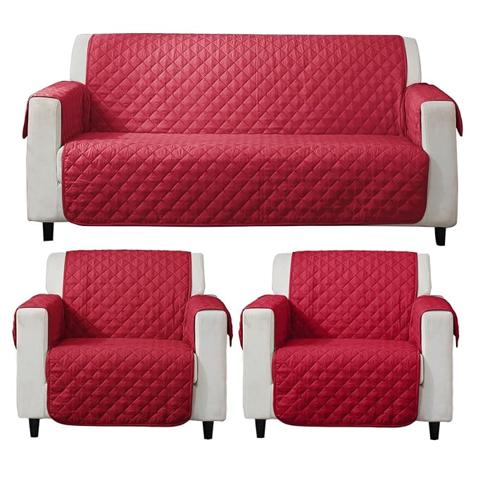 Scarlet Red quilted 3 1 1 seater sofa cover
