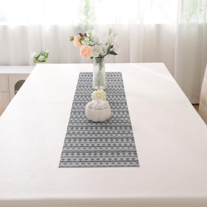 HOKIPO PVC Dining Table Mats and Runner Set of 4/6, Cool Grey Rhombus