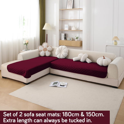 HOKIPO Waterproof Quilted Quick Dry L Shape Sofa Seat Cover Mat, Burgundy