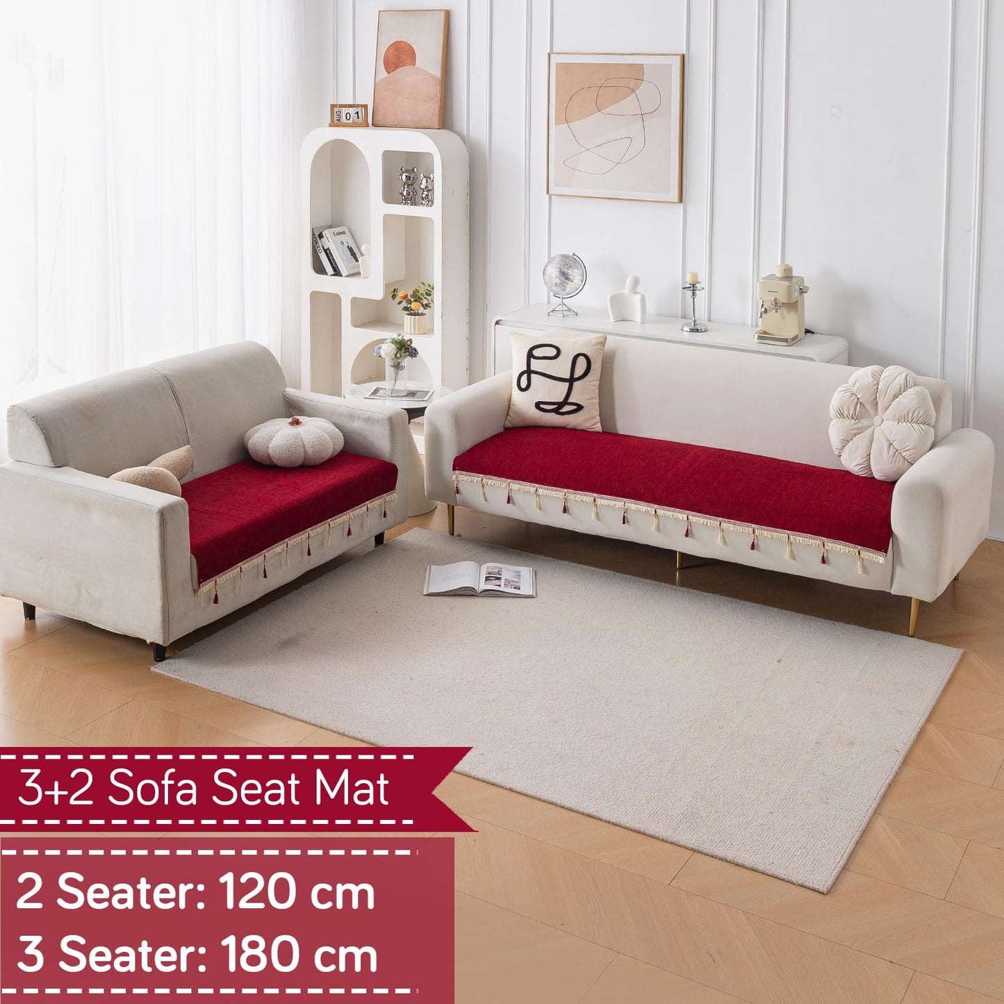 Serenity Tassel Chenille Sofa Cover with Tassel – Crimson Ruby