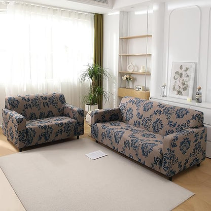Light Coffee Lotus Damask Printed Stretchable Sofa Cover