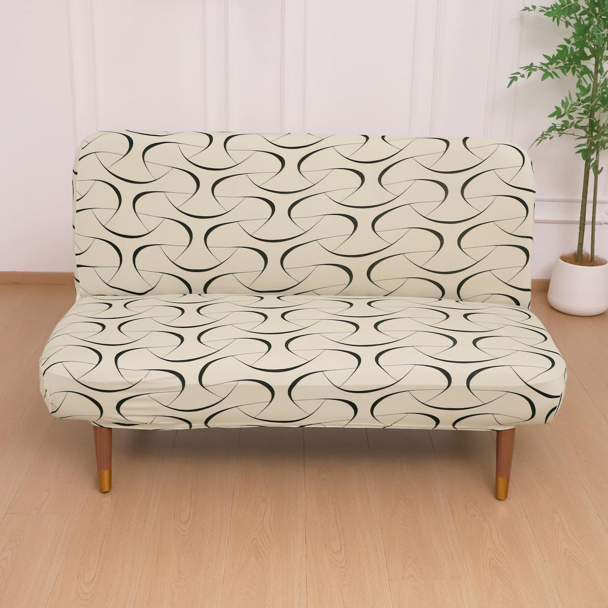 Buy Natural Beige Abstract Art Printed Elastic Armless Sofa Cover - HOKIPO