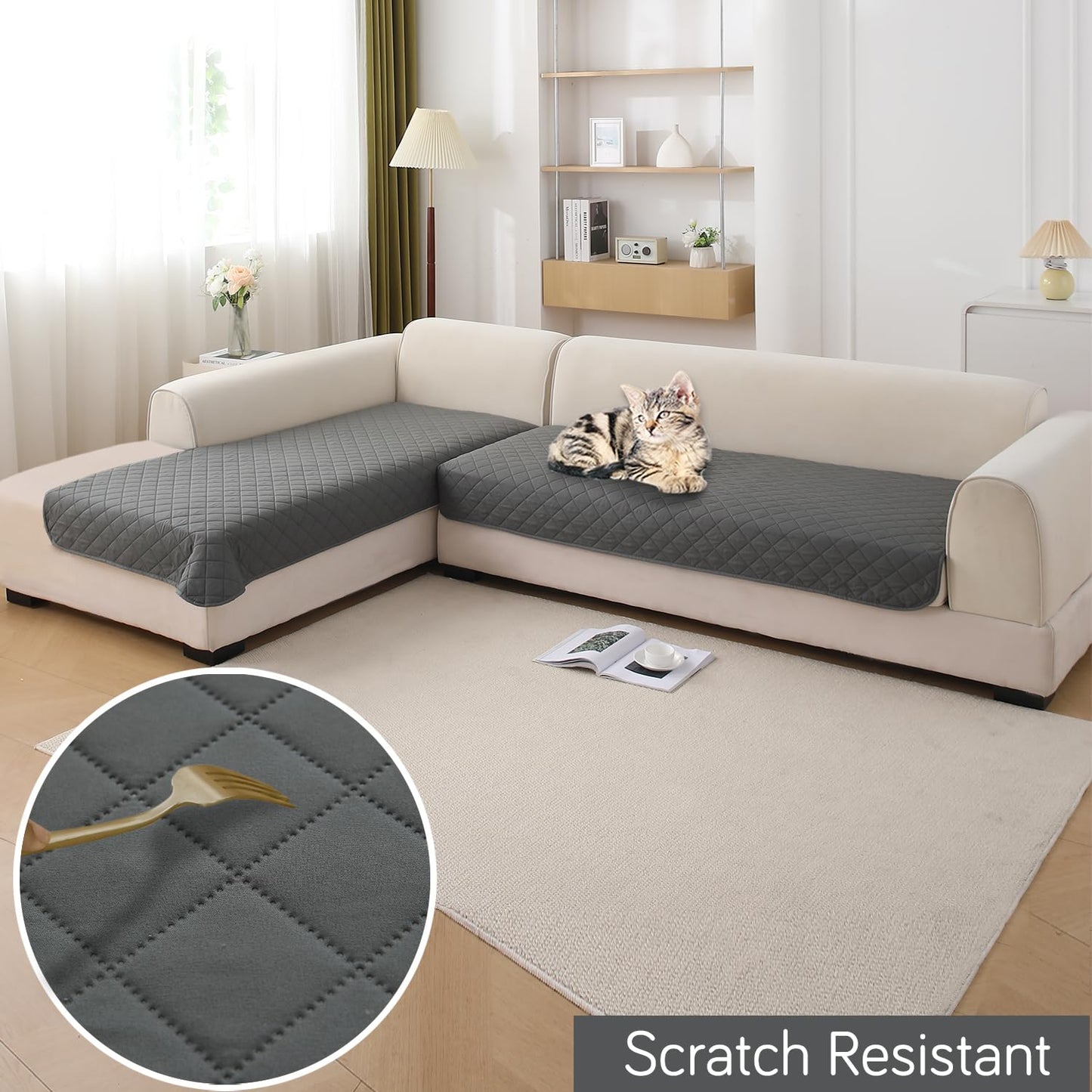 HOKIPO Waterproof Quilted Quick Dry L Shape Sofa Seat Cover Mat, Light Grey