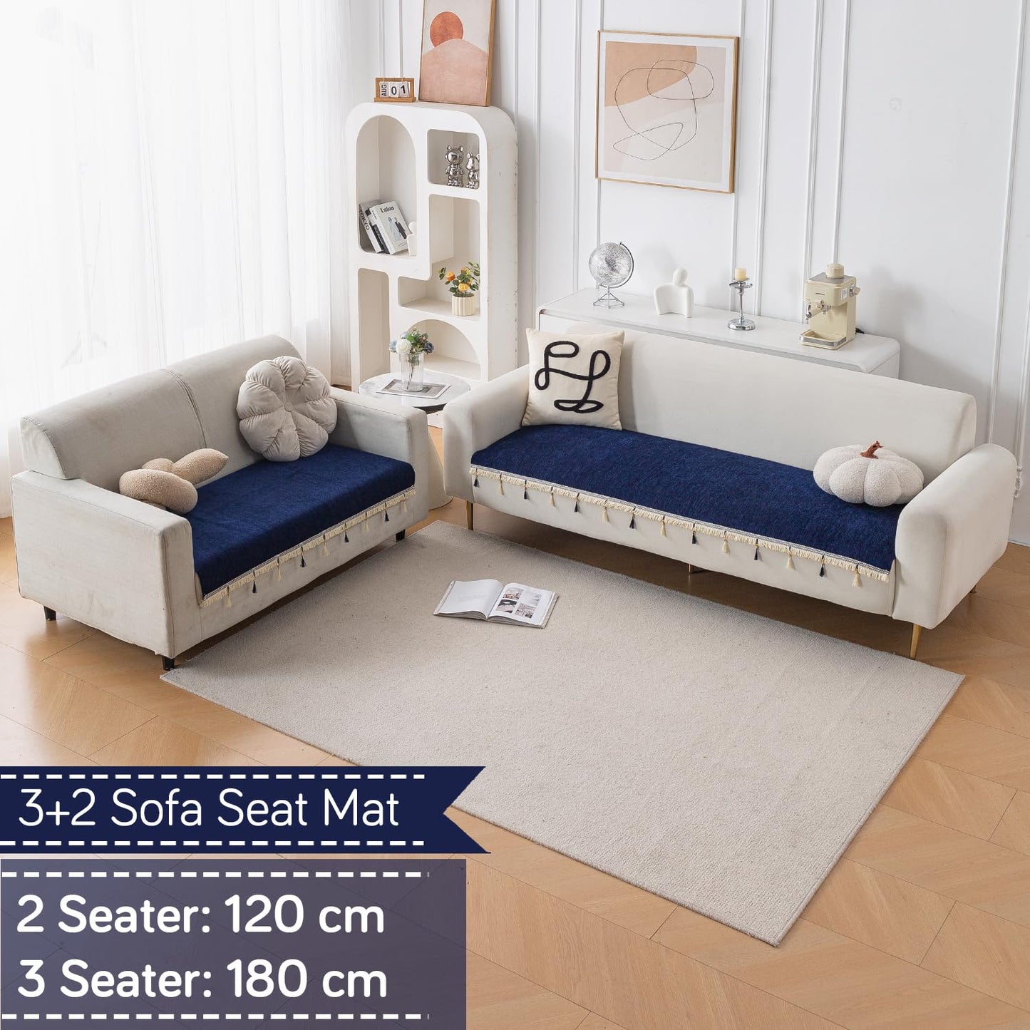 Serenity Tassel Chenille Sofa Cover with Tassel – Sapphire Navy