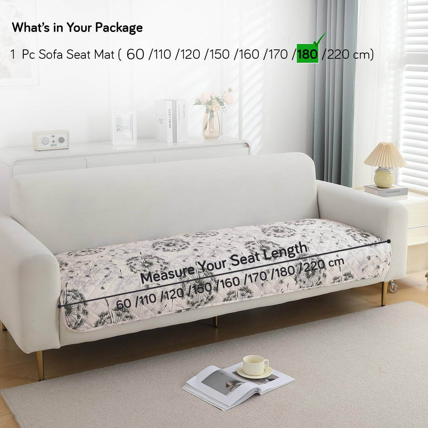 Quilted, Waterproof and Anti-Slip Sofa Cover Mat, Dandelion Anchor Grey