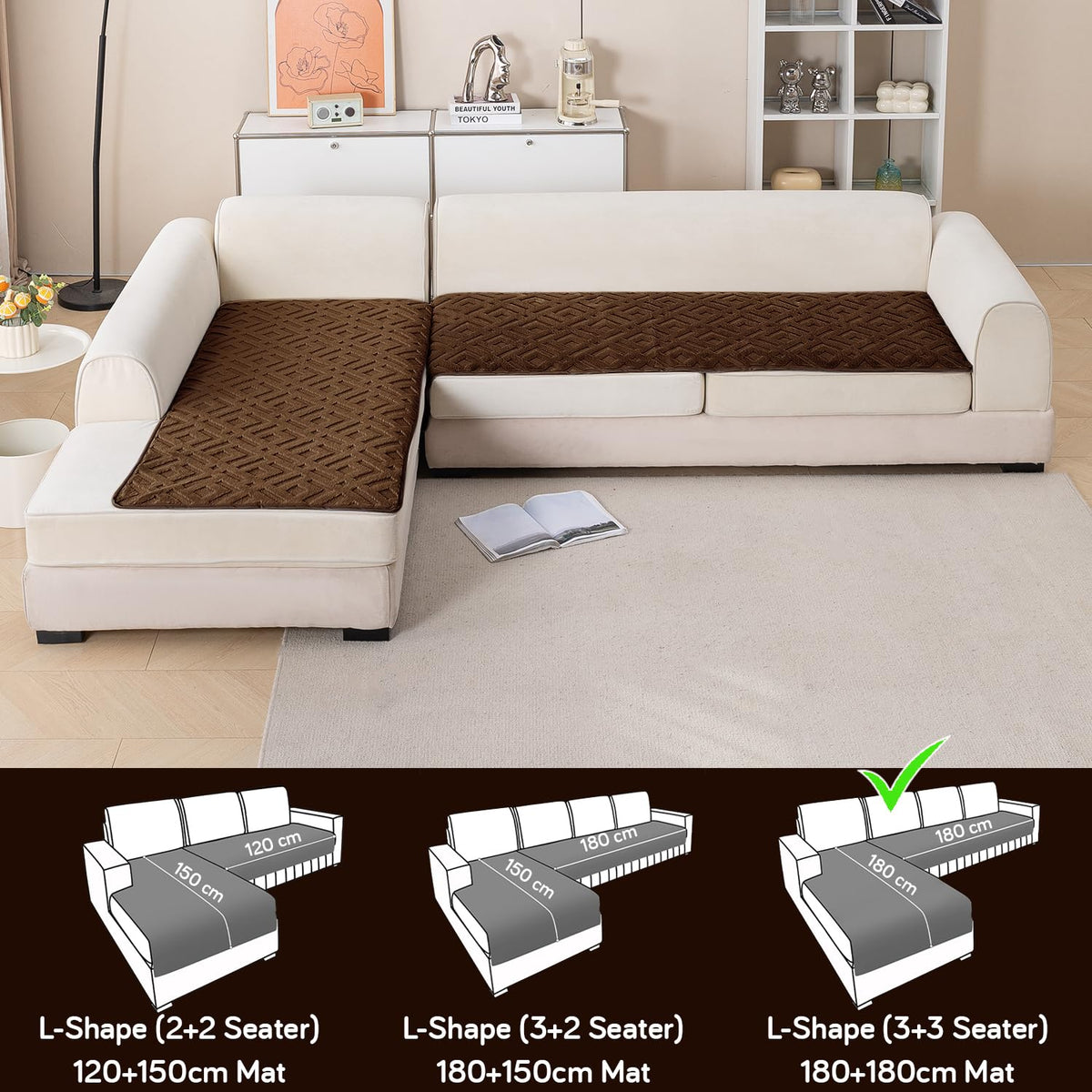 Buy Dark Brown Colour Velvet Maze Premium L Shape Sofa Mat