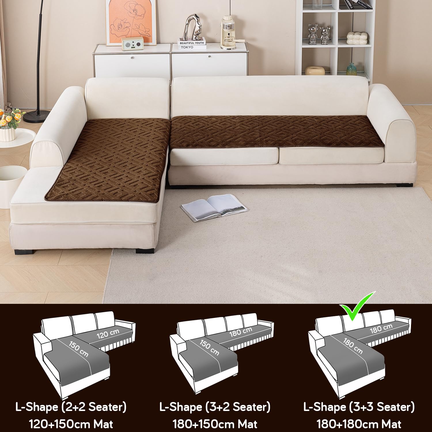 Buy Dark Brown Colour Velvet Maze Premium L Shape Sofa Mat