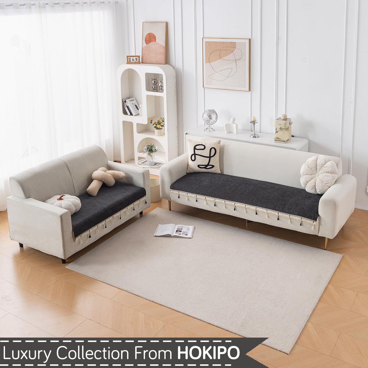 Serenity Tassel Chenille Sofa Cover with Tassel – Midnight Graphite