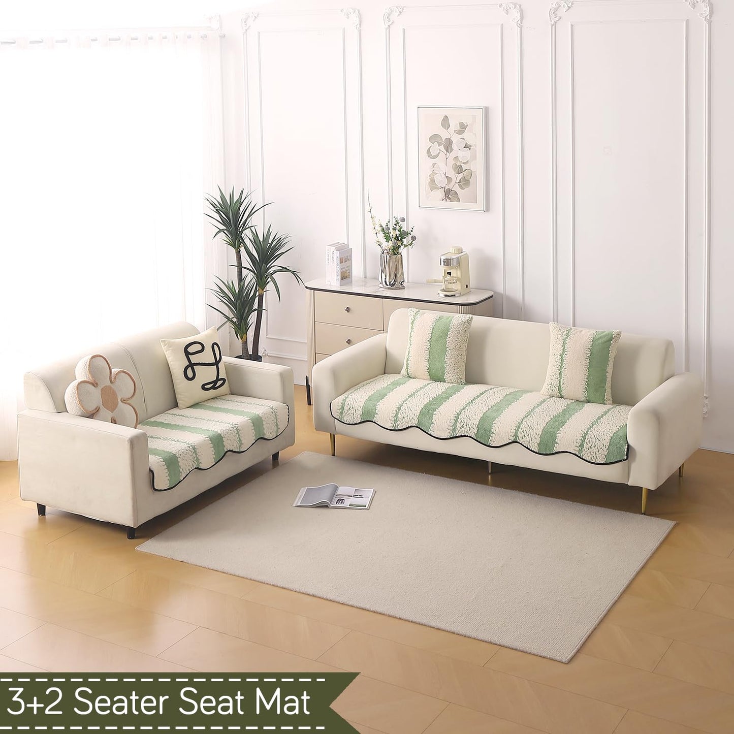 Luxury Wavy Anti Slip Plush Sofa Cover Mat, Pistachio Green
