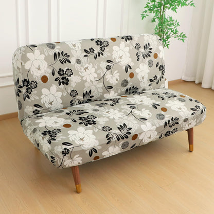 Elira Series Stretchable Elastic Armless Sofa Cover – 140 GSM, Futon Slipcover, Easy Fit, Feather Brown Floral