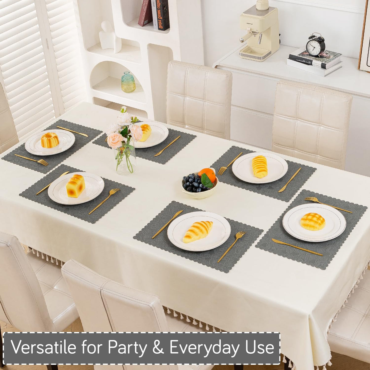 Florista Blush Royal Luxe Faux Leather Mats for Dining Table - Serene Grey