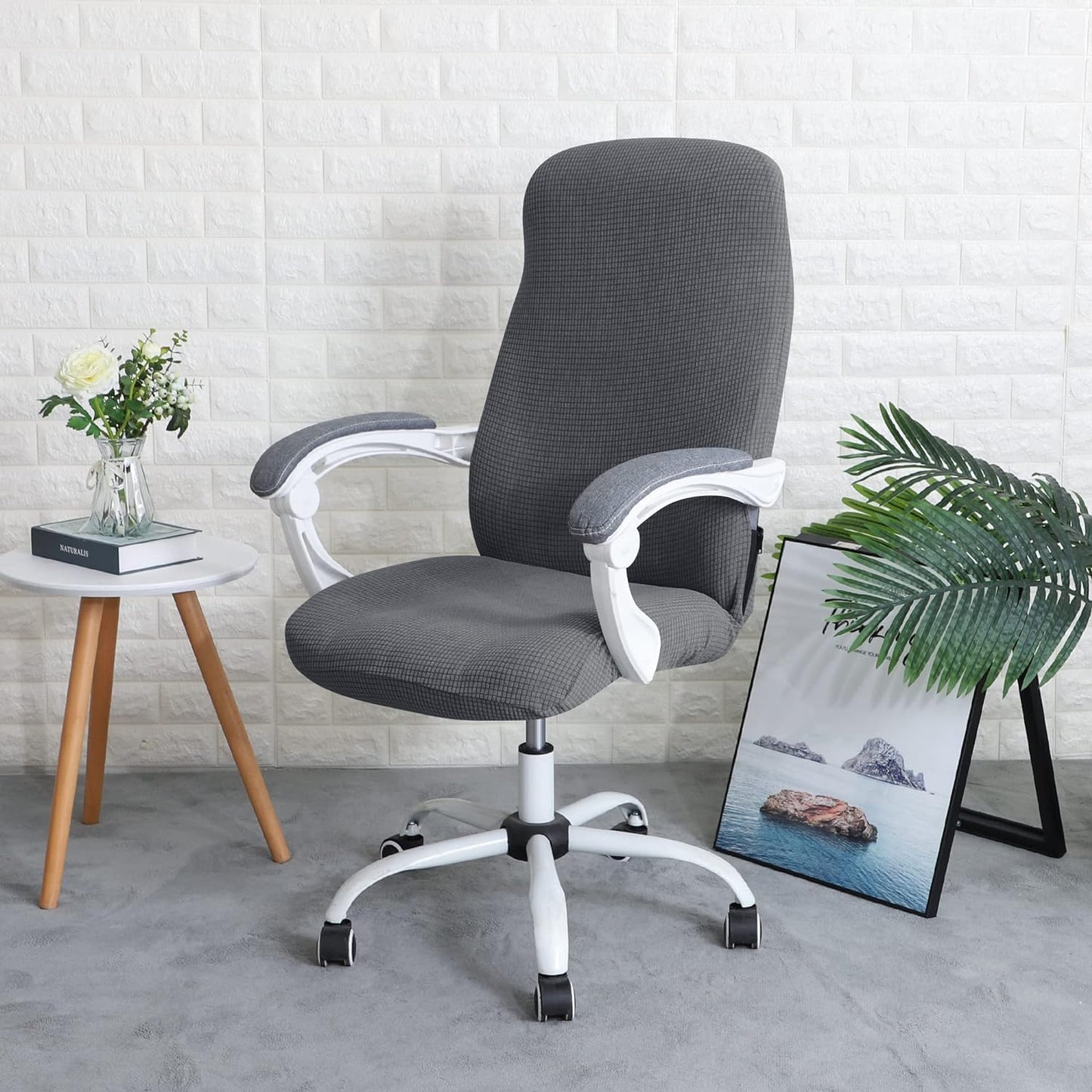 Water Resistant Jacquard Office Chair Slipcover for Armrest Chairs, Dark Grey