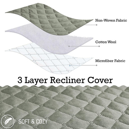 Quilted Recliner Chair Cover With Side Pockets for 1 Seater Sofa, Light Grey