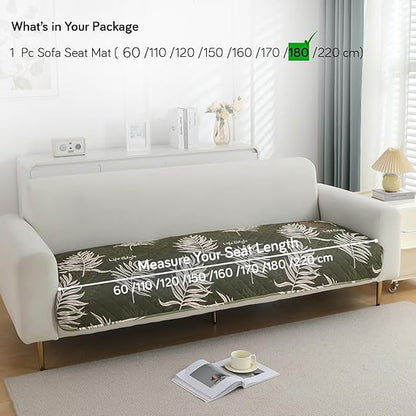 Quilted, Waterproof and Anti-Slip Sofa Cover Mat, Palm Leaves Olive