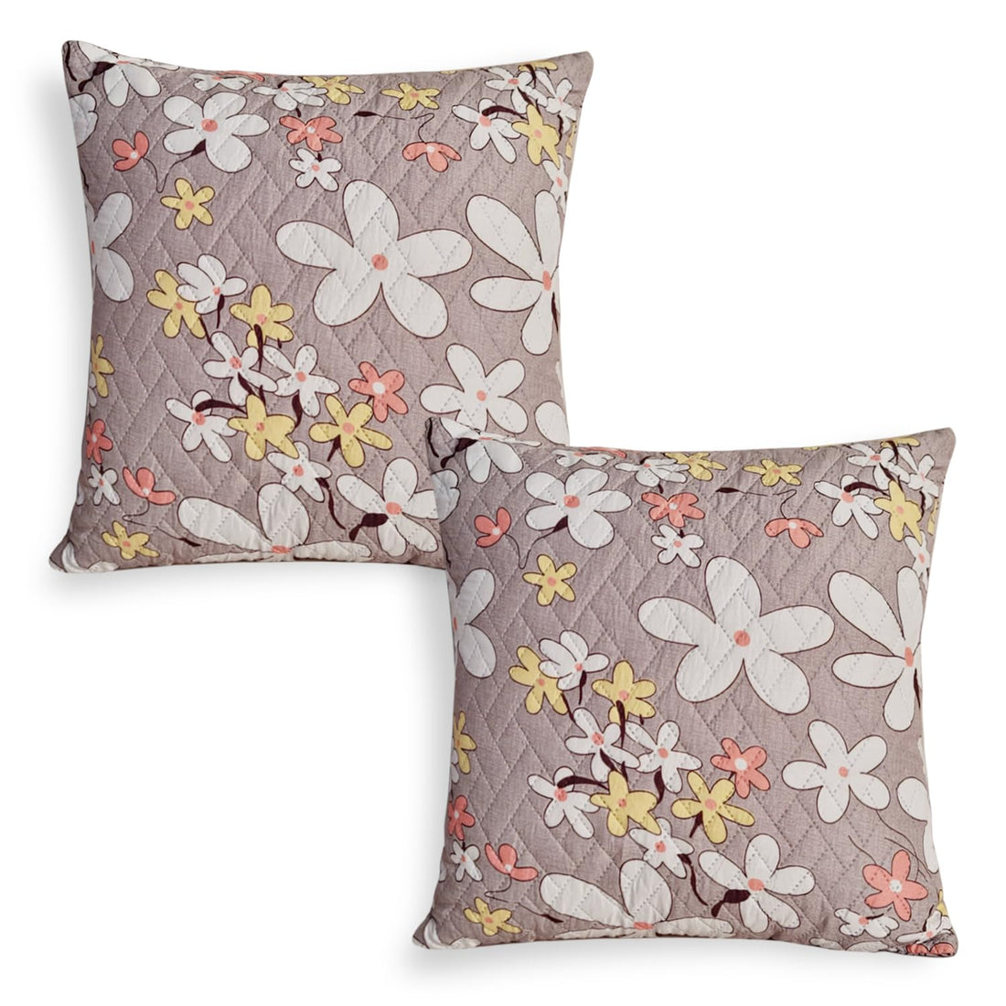 Buy Pastel Brown Sandwort Flower Print Zippered Square Quilted Pillow Covers | set of 2 