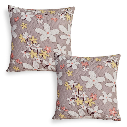 HOKIPO Printed Quilted Sofa Cushion Cover Pack of 2, Pastel Brown Sandwort Flower