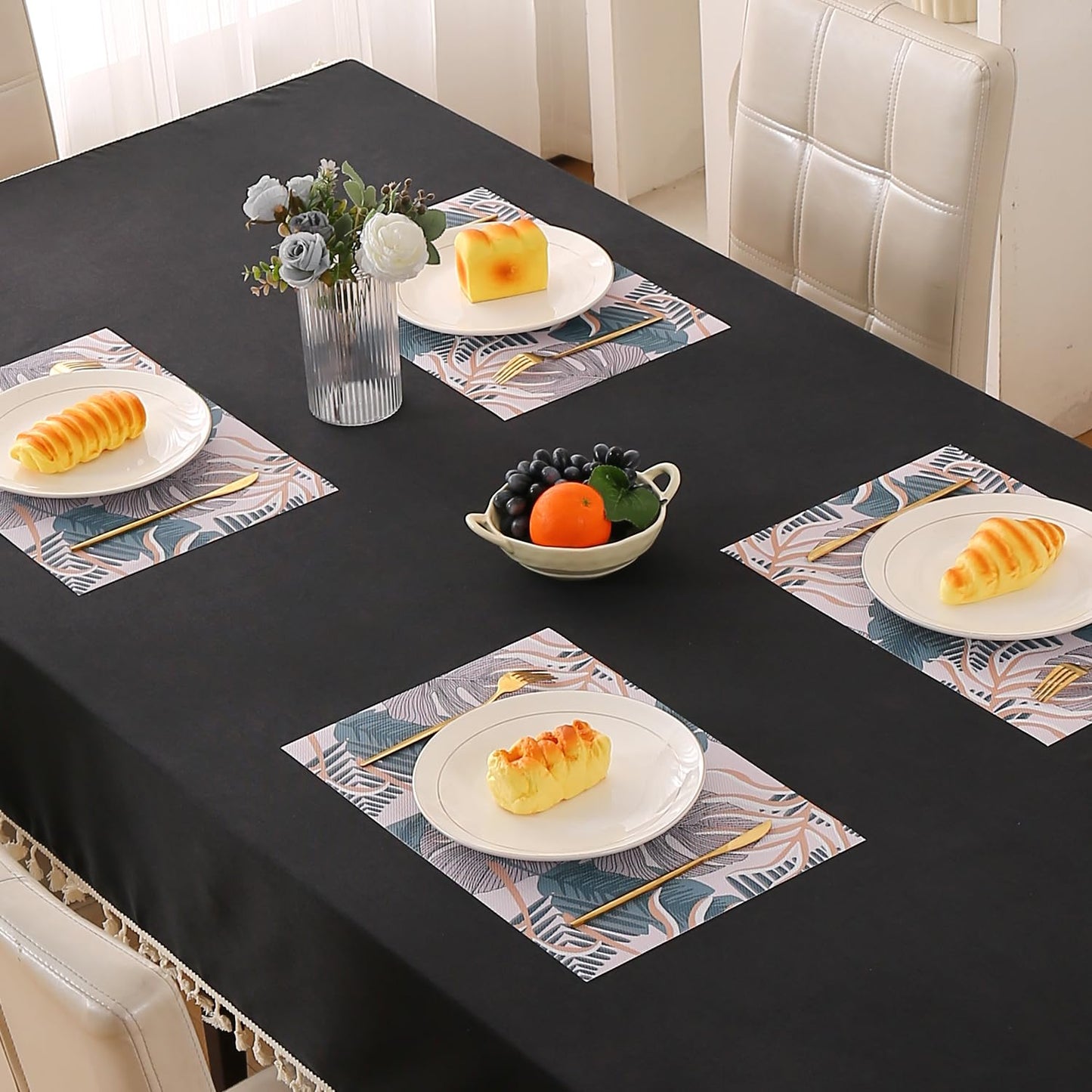 Artistic Flora PVC Washable Mats for Dining Table - Monstera Leaves