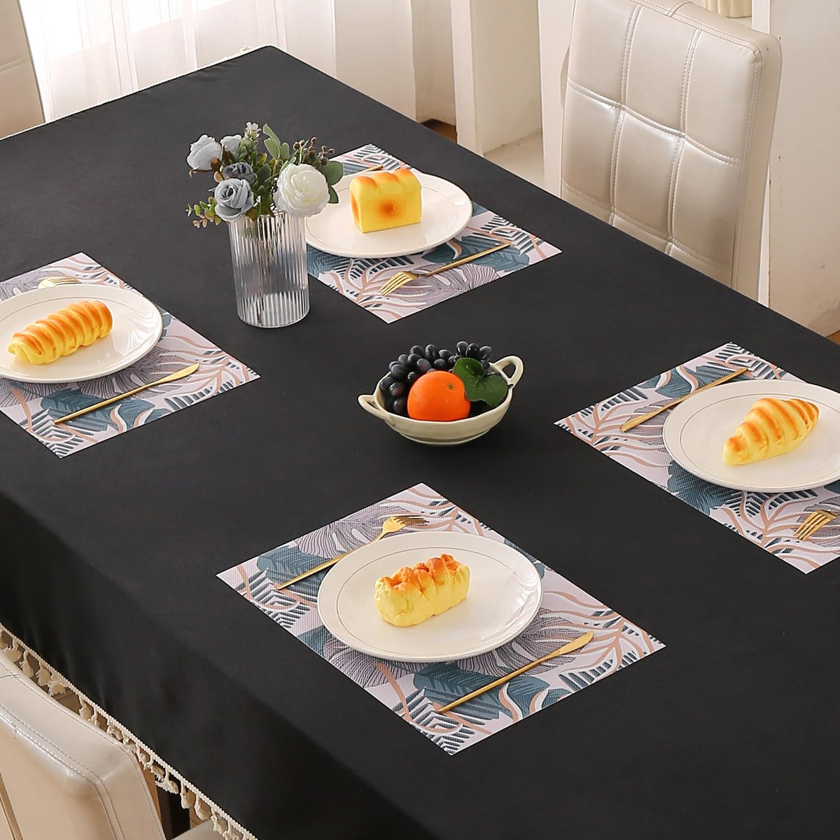 Artistic Flora PVC Washable Mats for Dining Table - Monstera Leaves