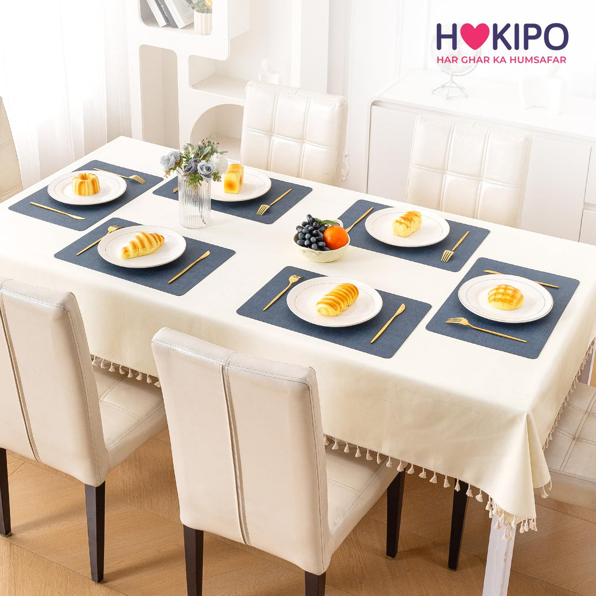 Modern Weaves Royal Luxe Faux Leather Mats for Dining Table - Navy Blue