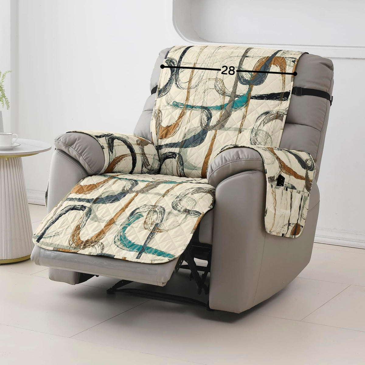 Quilted Recliner Water Repellent & Waterproof Cover for Small / Large - Parchement Beige Abstract Art