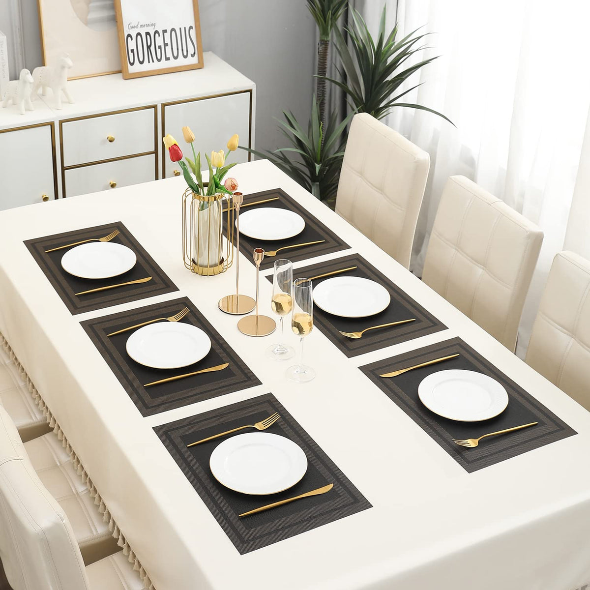 PVC Dining Table Mats, Charcoal Black