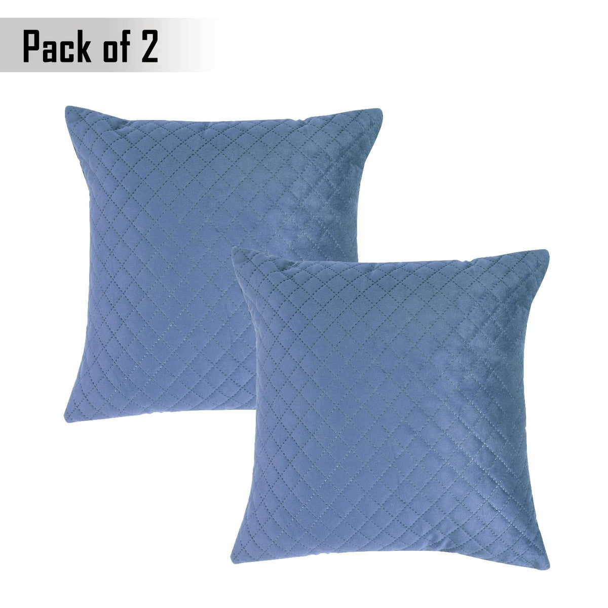 Buy Placid Blue Colour Zippered Square Quilted Velvet Cushion Covers in set of 2