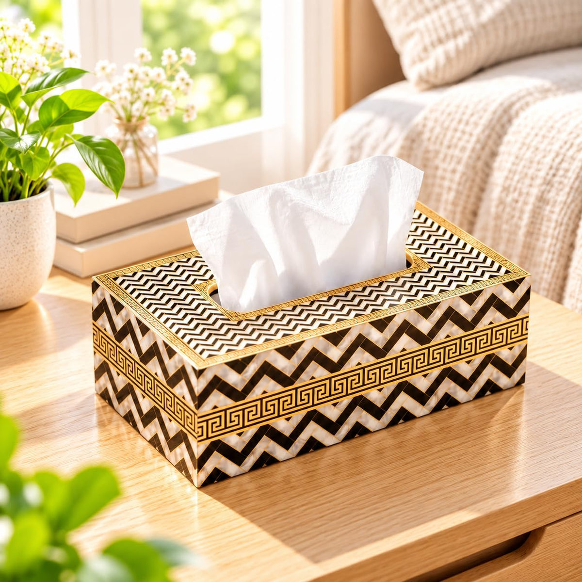 HOKIPO Tissue Box Holder, Rectangle, Engineered Wood, Swarna Vriksha - image 12