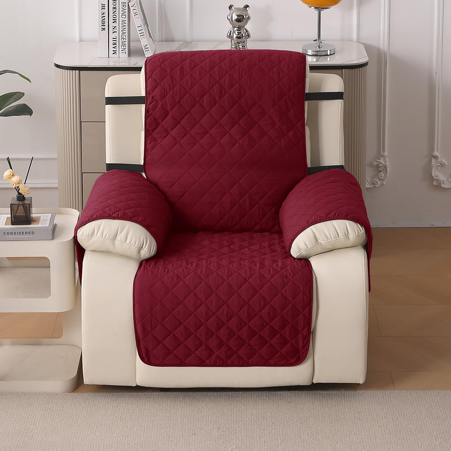 UrbanQuilt Recliner Sofa Slipcover Mat with Dual Belt for 1/2/3 Seater - Maroon