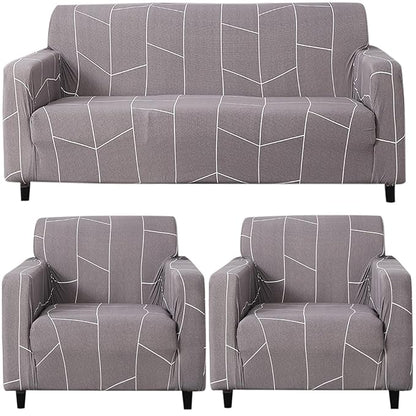 Elastic Stretchable Printed Sofa Cover and Cushion Cover, Ash Grey Abstract