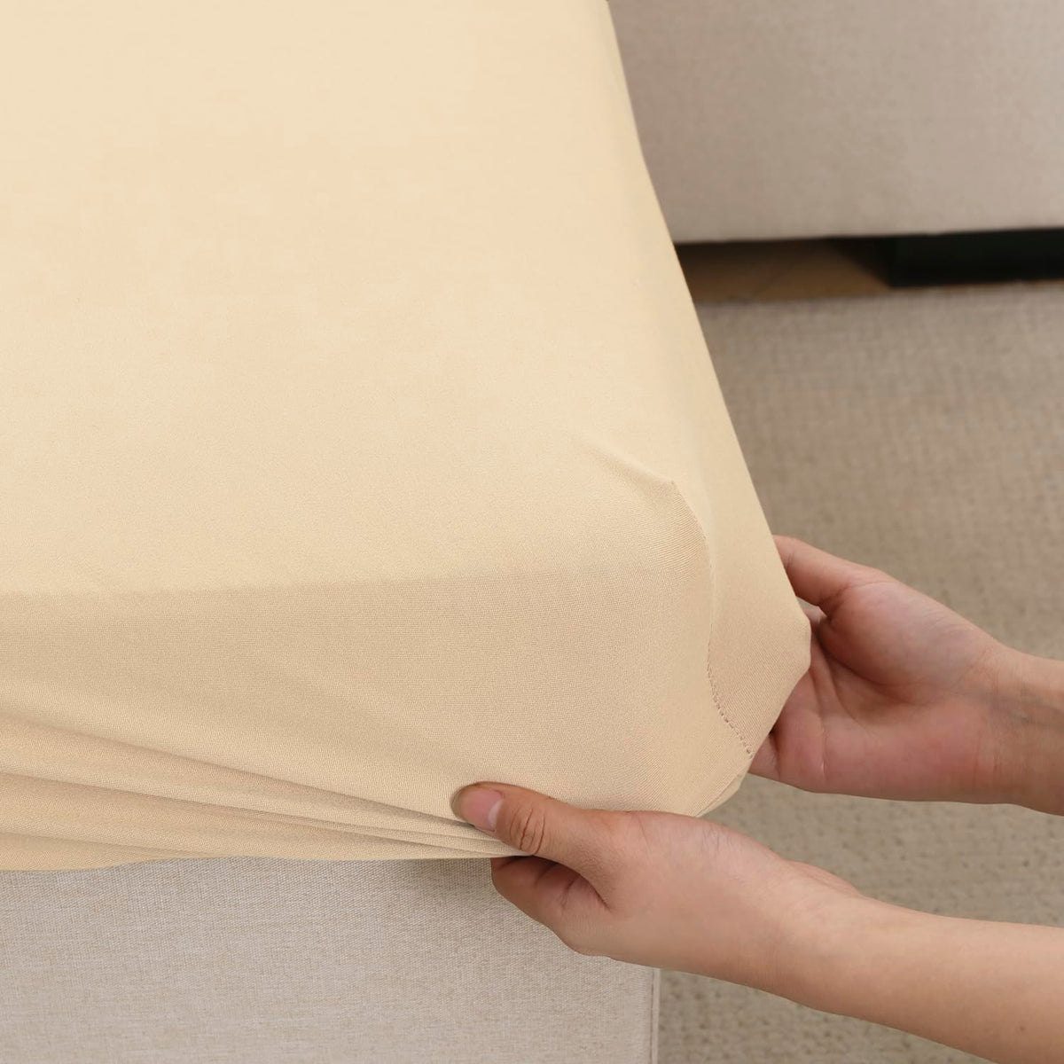 100% Waterproof Stretchable Seat Couch Cushion Cover for 1/2/3 Seater, Beige
