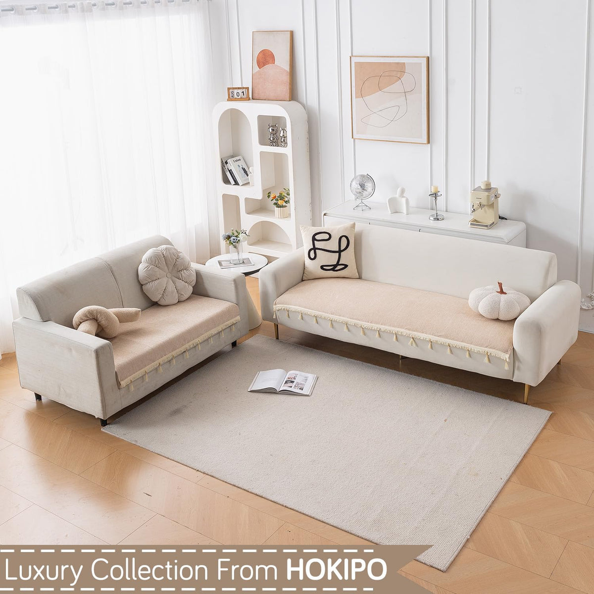 Serenity Tassel Chenille Sofa Cover with Tassel – Ivory Fringe