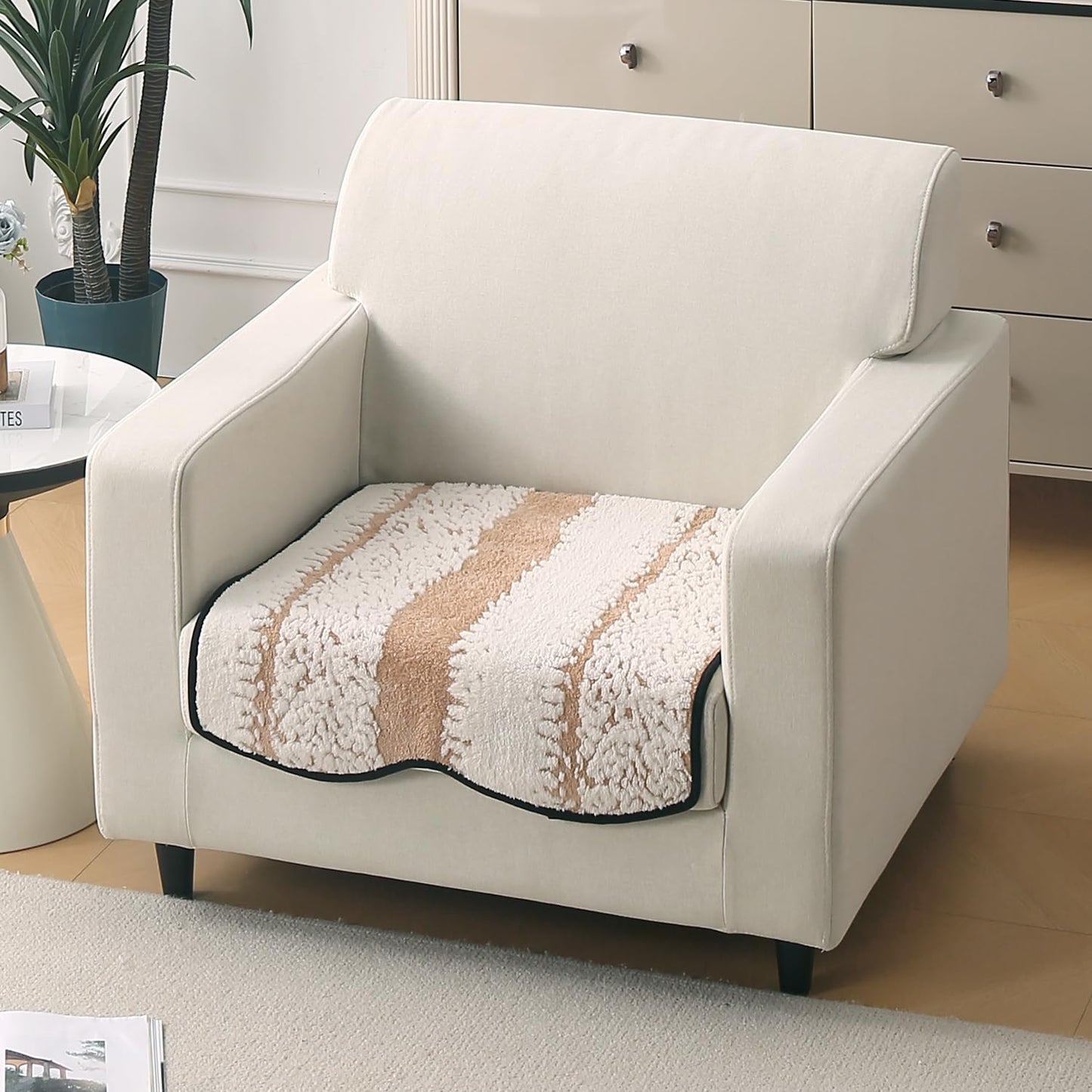 Luxury Wavy Anti Slip Plush Sofa Cover Mat, Desert Brown