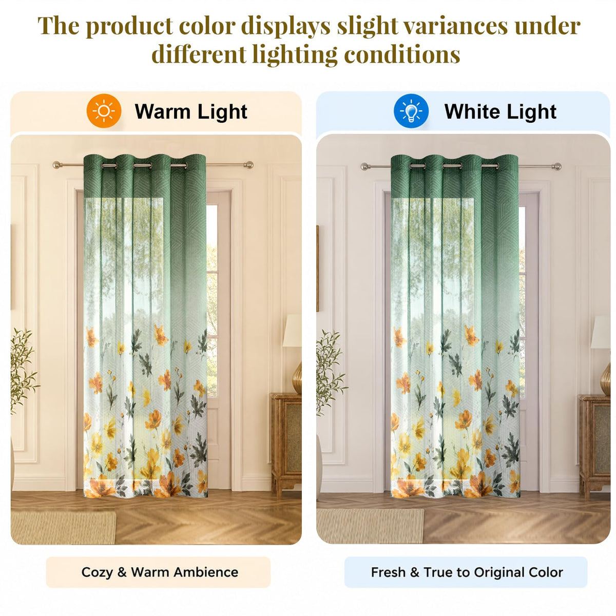 HOKIPO Petal Breeze Sheer Curtains, 7 Feet Long - Marigold Drift - image 5