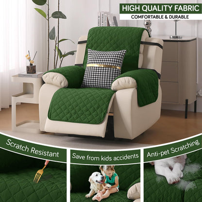 UrbanQuilt Recliner Sofa Slipcover Mat with Dual Belt for 1/2/3 Seater - Forest Green