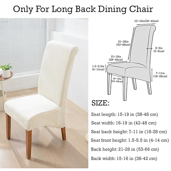 Elastic Stretchable Premium Velvet Long Back Dining Chair Cover, Beige