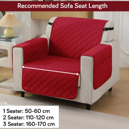Quilted Waterproof Sofa Cover Mat with Pockets on Armrest Cover - Red