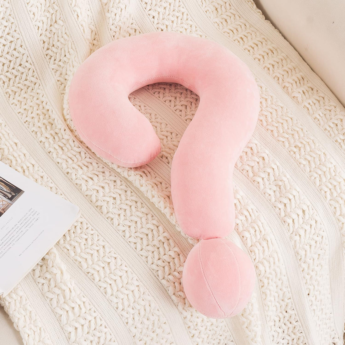 HOKIPO Large Question Mark Neck Pillow for Travel & Home, Light Pink